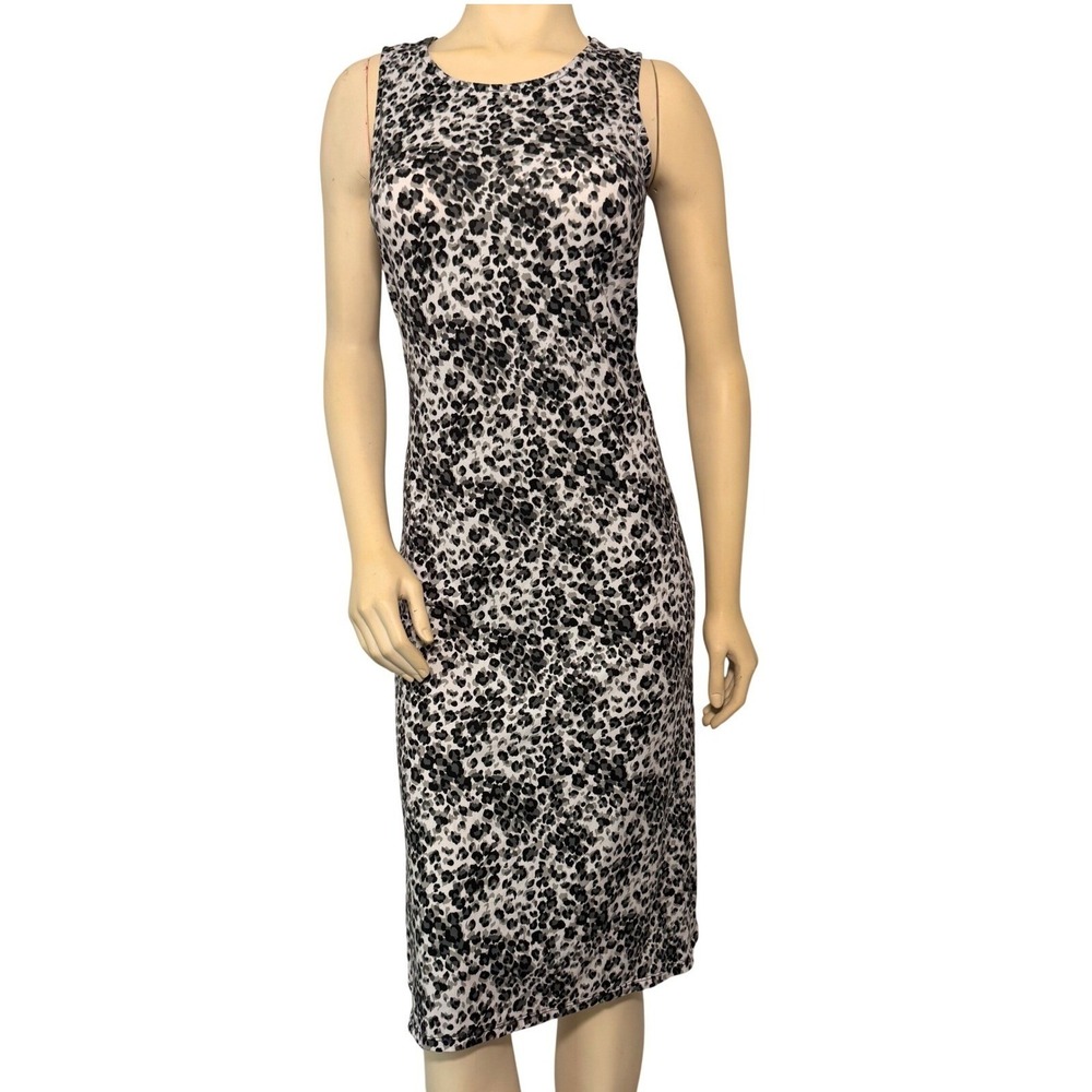 Cynthia Rowley Womens Animal Print Sleeveless Midi Dress Grey Black White L 9979